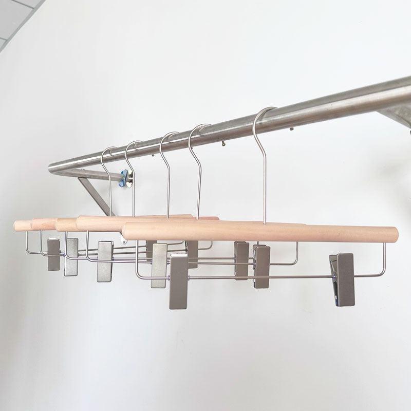 5pcs Non-slip Wooden Pants Hangers with Metal Clips