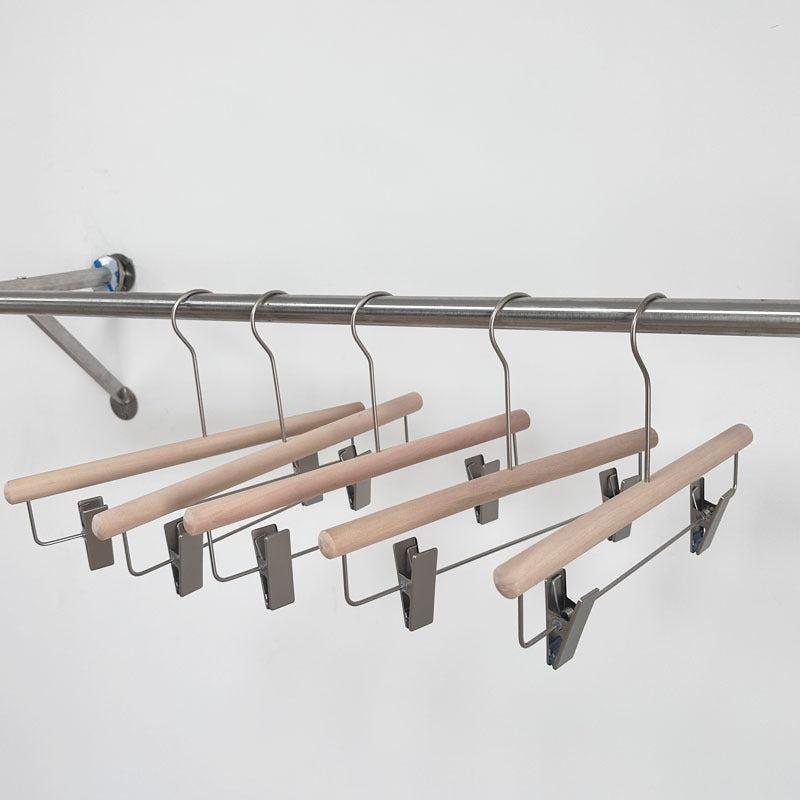 5pcs Non-slip Wooden Pants Hangers with Metal Clips