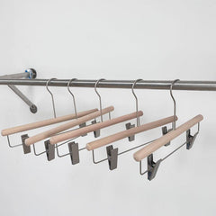5pcs Non-slip Wooden Pants Hangers with Metal Clips