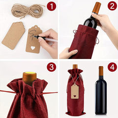 10pcs Burlap Wine Bags Drawstring Reusable Wine Bottle Bags