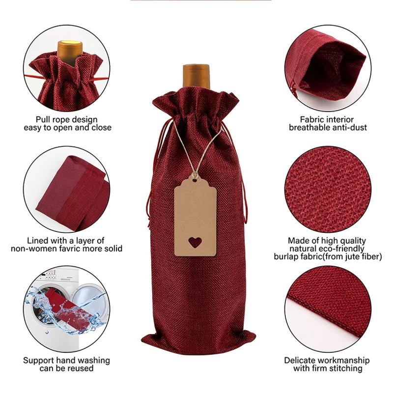 10pcs Burlap Wine Bags Drawstring Reusable Wine Bottle Bags