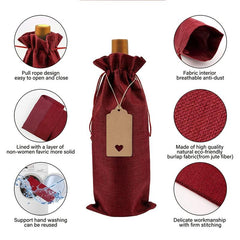 10pcs Burlap Wine Bags Drawstring Reusable Wine Bottle Bags