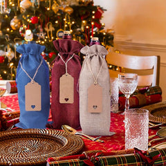 10pcs Burlap Wine Bags Drawstring Reusable Wine Bottle Bags