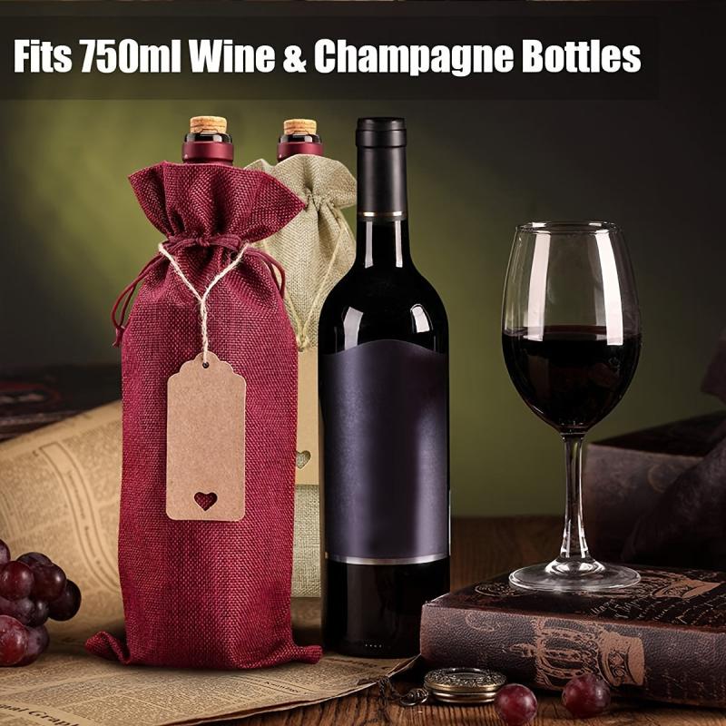 10pcs Burlap Wine Bags Drawstring Reusable Wine Bottle Bags