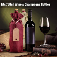10pcs Burlap Wine Bags Drawstring Reusable Wine Bottle Bags