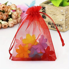 100pcs Red Organza Drawstring Storage Bags 6.99 X 8.99 cm