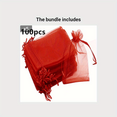100pcs Red Organza Drawstring Storage Bags 6.99 X 8.99 cm