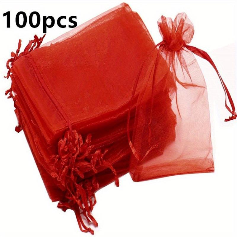 100pcs Red Organza Drawstring Storage Bags 6.99 X 8.99 cm