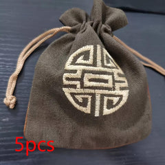 5pcs Linen Drawstring Gift Bags for Storage
