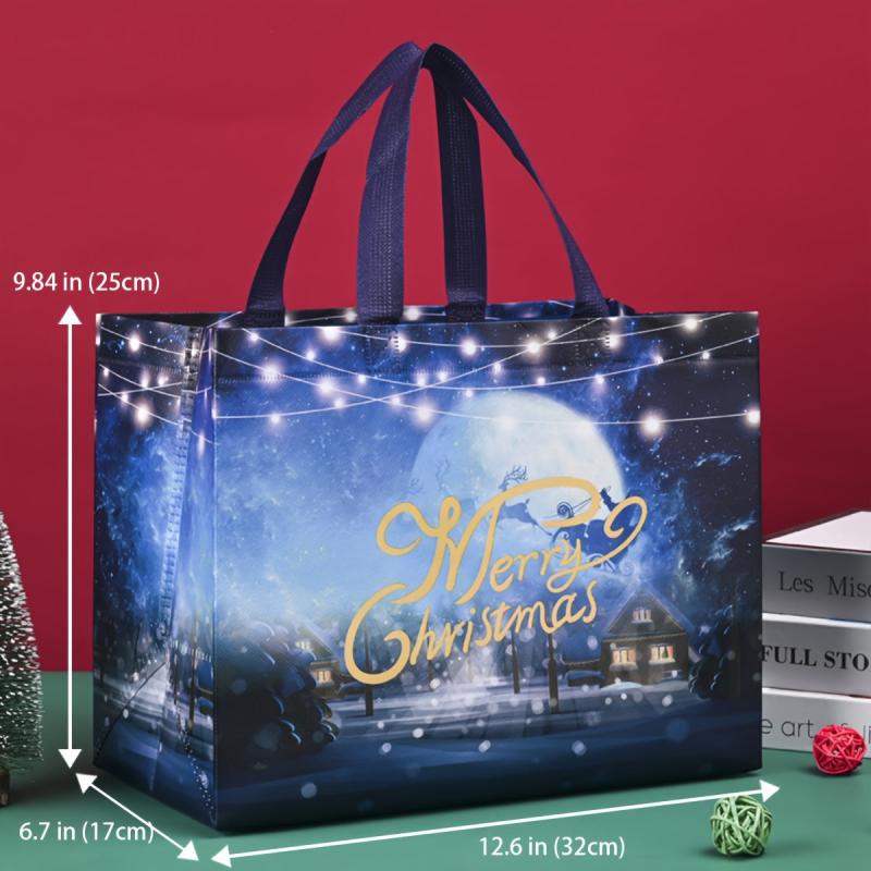 8pcs Christmas Gift Bags Tote Bags Reusable Handles Non Woven Treat Bags