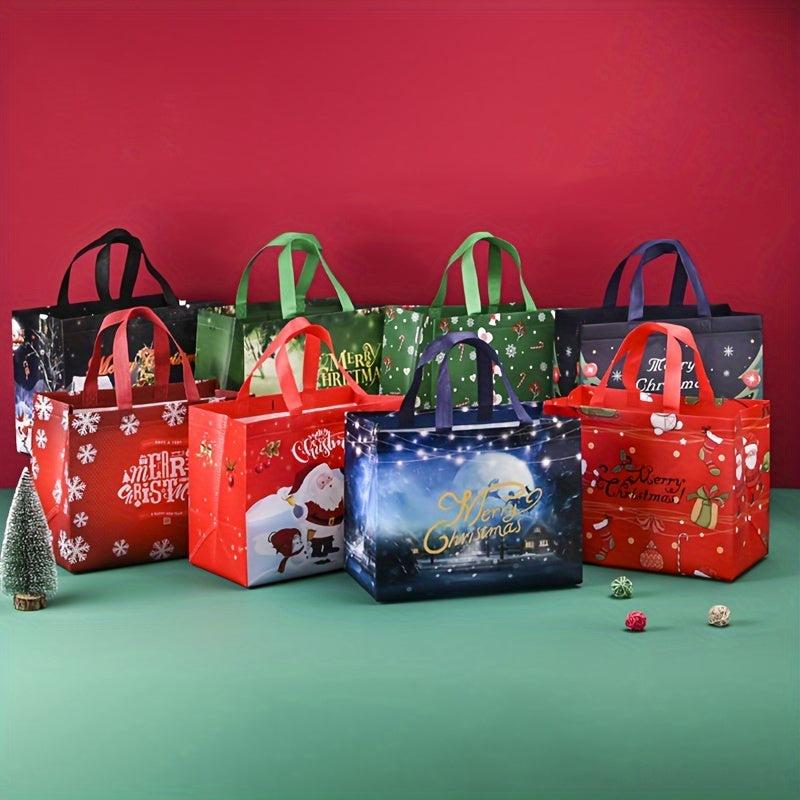 8pcs Christmas Gift Bags Tote Bags Reusable Handles Non Woven Treat Bags