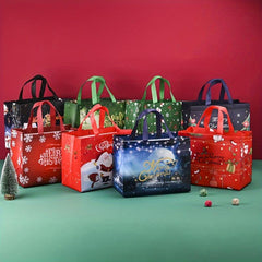 8pcs Christmas Gift Bags Tote Bags Reusable Handles Non Woven Treat Bags