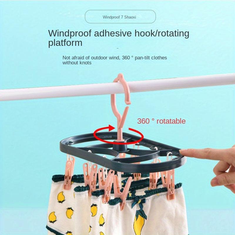 1pc Clothes Rack 32 Clips Drying Rack Plastic Socks Underwear Clip Rack