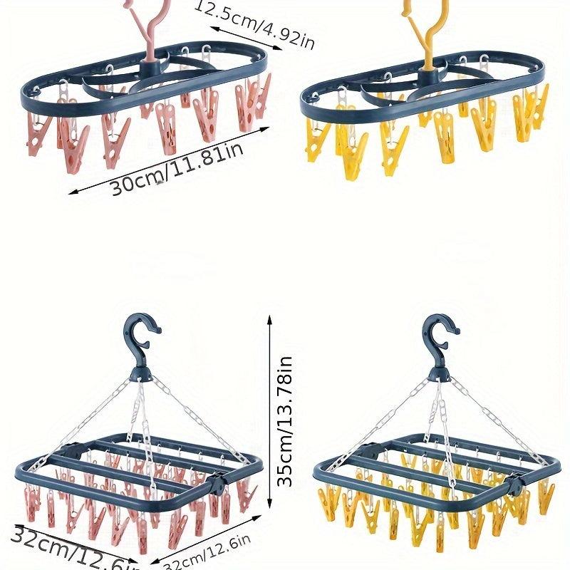 1pc Clothes Rack 32 Clips Drying Rack Plastic Socks Underwear Clip Rack