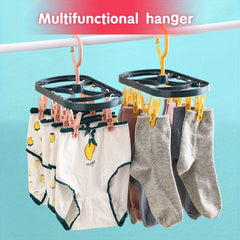 1pc Clothes Rack 32 Clips Drying Rack Plastic Socks Underwear Clip Rack