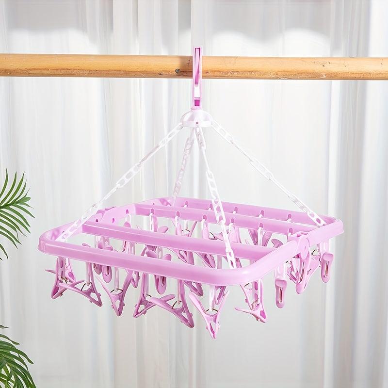 1pc Clothes Rack 32 Clips Drying Rack Plastic Socks Underwear Clip Rack