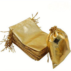 25pcs Golden Yellow Drawstring Gift Bags for Wedding Party Favor