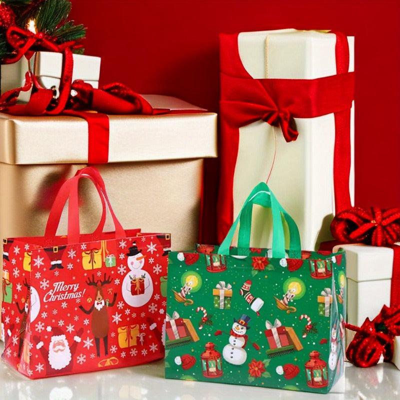 8pcs Reusable Christmas Tote Bags Non Woven Gift Bags Xmas Party Shopping