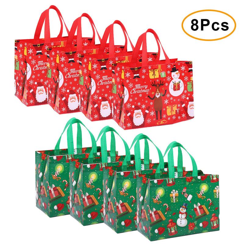 8pcs Reusable Christmas Tote Bags Non Woven Gift Bags Xmas Party Shopping
