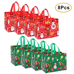 8pcs Reusable Christmas Tote Bags Non Woven Gift Bags Xmas Party Shopping