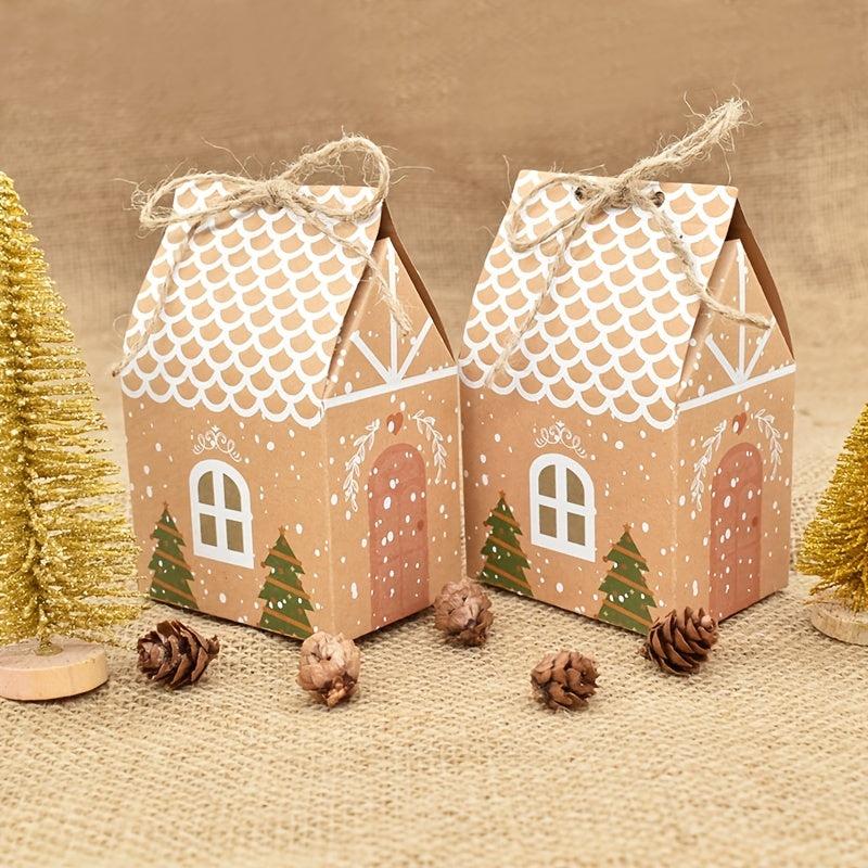5pcs Christmas House Shaped Candy Box Gift Bags DIY Xmas Cookie Packaging