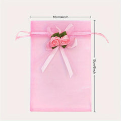 50pcs Organza Yarn Bags Flowers Wedding Gift Bags 10 16x15 24 Cm