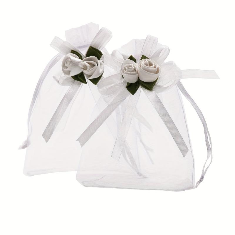 50pcs Organza Yarn Bags Flowers Wedding Gift Bags 10 16x15 24 Cm