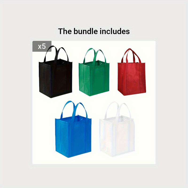 5pcs Reinforced Handle Grocery Bags Heavy Duty Large Shopping Totes