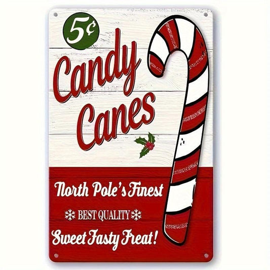 Christmas Tin Sign Candy Cane Wall Decor Vintage Christmas Metal Signs