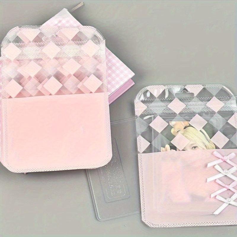 Pink Ballet Style Rhombic Pattern Slide Seal Bag Jewelry Card Set Packaging Bag