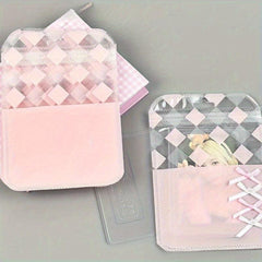Pink Ballet Style Rhombic Pattern Slide Seal Bag Jewelry Card Set Packaging Bag
