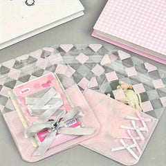 Pink Ballet Style Rhombic Pattern Slide Seal Bag Jewelry Card Set Packaging Bag