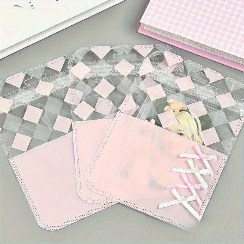 Pink Ballet Style Rhombic Pattern Slide Seal Bag Jewelry Card Set Packaging Bag