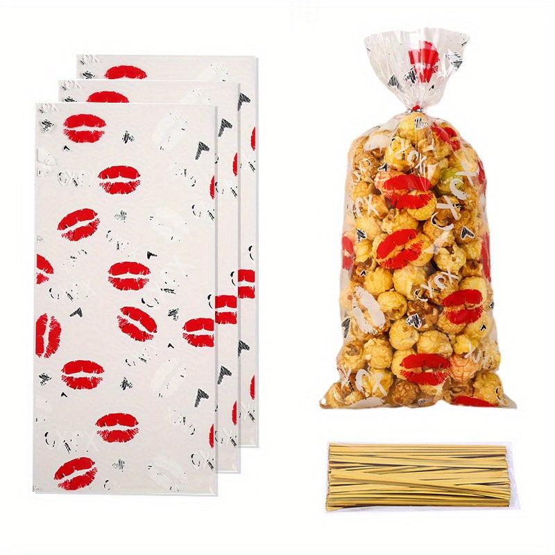 50 Christmas & Flat Bags w/ Love Lip Print for Cookies & Candy Gifts