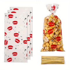 50 Christmas & Flat Bags w/ Love Lip Print for Cookies & Candy Gifts