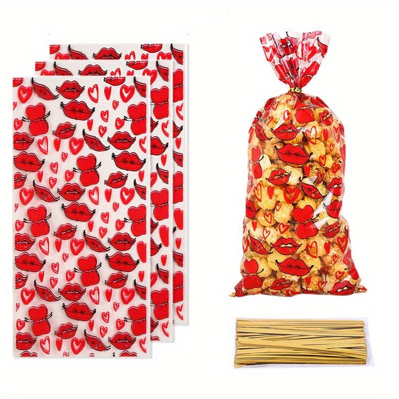 50 Christmas & Flat Bags w/ Love Lip Print for Cookies & Candy Gifts