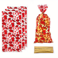 50 Christmas & Flat Bags w/ Love Lip Print for Cookies & Candy Gifts