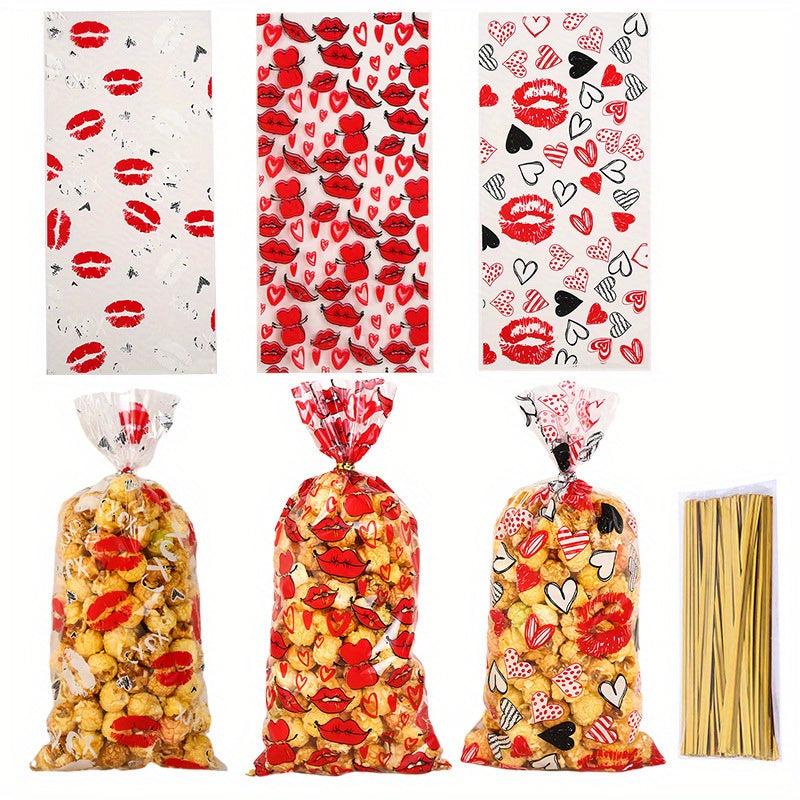 50 Christmas & Flat Bags w/ Love Lip Print for Cookies & Candy Gifts