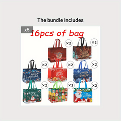 16pcs Christmas Gift Bags Non Woven Tote Bag Reusable Waterproof Shopping Bags