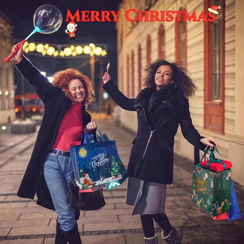 16pcs Christmas Gift Bags Non Woven Tote Bag Reusable Waterproof Shopping Bags