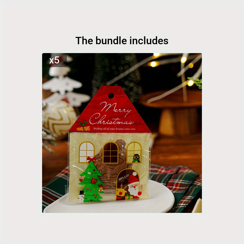 50pcs Elk Style Santa Claus House Biscuit Gift Packaging Self Adh