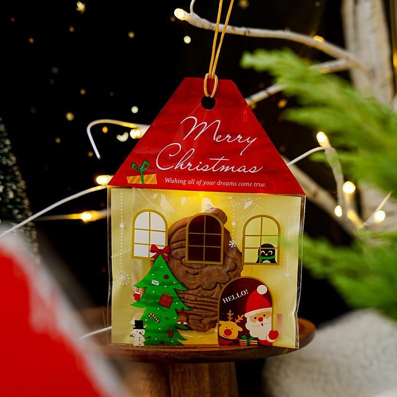 50pcs Elk Style Santa Claus House Biscuit Gift Packaging Self Adh