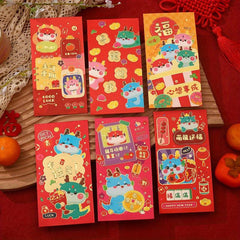 6pcs Dragon Year Cartoon Red Envelope Bag, Personality Creative Design