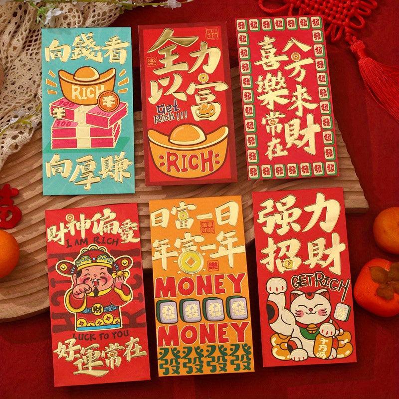 6pcs Dragon Year Cartoon Red Envelope Bag, Personality Creative Design