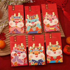 6pcs Dragon Year Cartoon Red Envelope Bag, Personality Creative Design