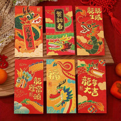 6pcs Dragon Year Cartoon Red Envelope Bag, Personality Creative Design
