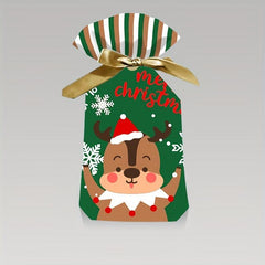 20pcs Christmas Gift Bags w/Ribbon Drawstring - Festive Design for Candy & Fruit