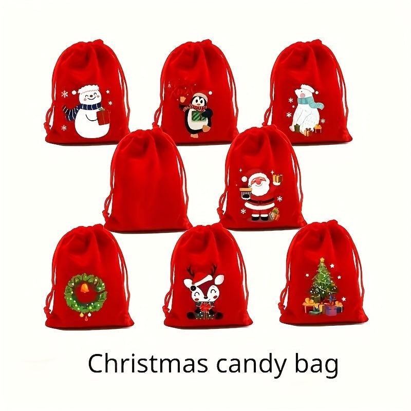 5pcs Red Velvet Christmas Drawstring Bag 9x12cm
