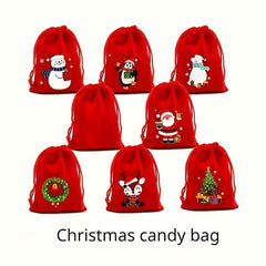 5pcs Red Velvet Christmas Drawstring Bag 9x12cm