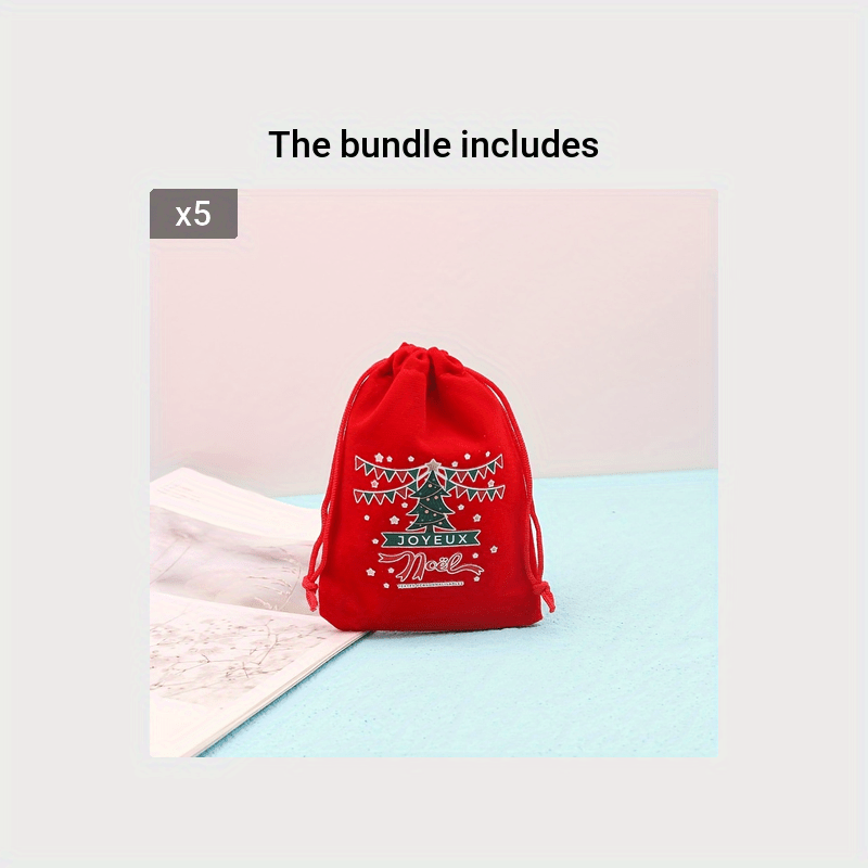 5pcs Red Velvet Christmas Drawstring Bag 9x12cm